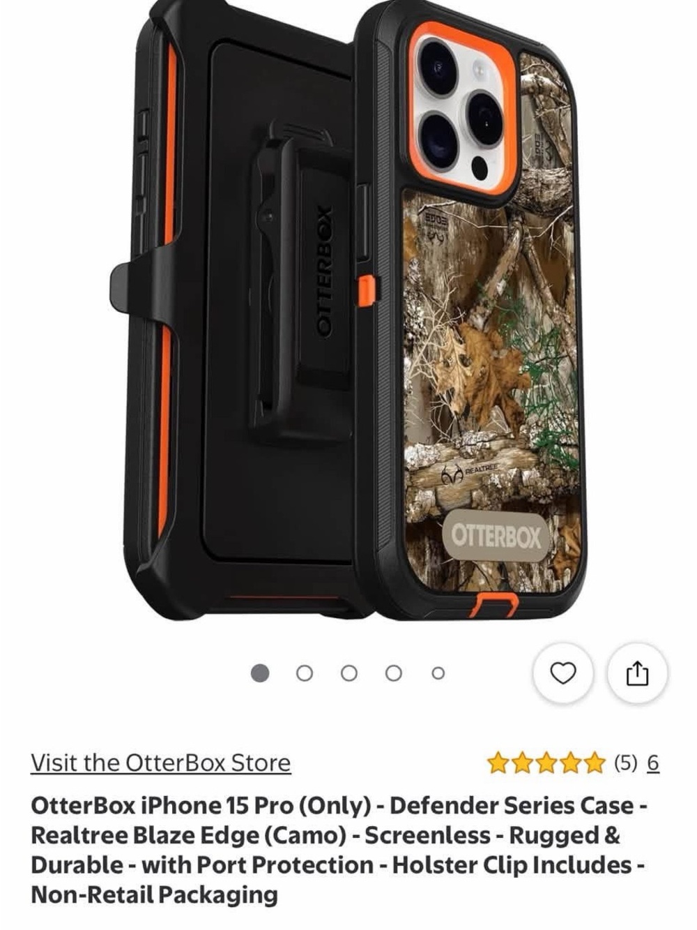 OtterBox Defender Series Case for iPhone 15 Pro - Realtree Blaze Edge Camo/Black